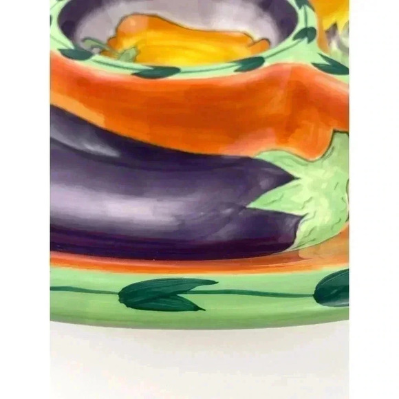 VTG Bright Vegetable Oval Platter 18"X14" Toscano 2001 Hand Painted Clay Art - Picture 6 of 8
